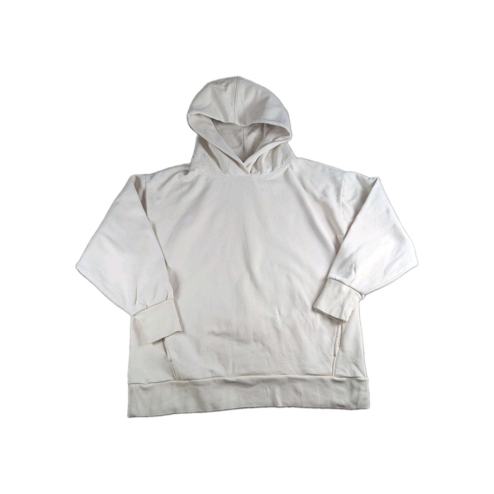 GAP Cream Pullover Hoodie Women's Large Fleece Lined Oversized Casual Sweatshirt